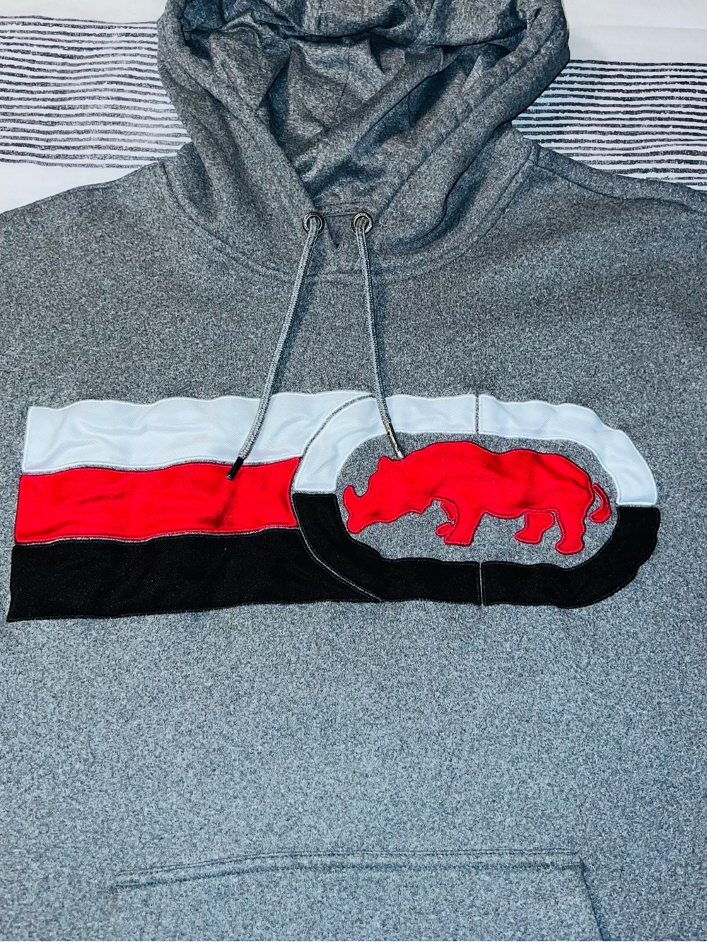 Ecko Unlimited Gray Pullover Hoodie with Red Rhino Patch